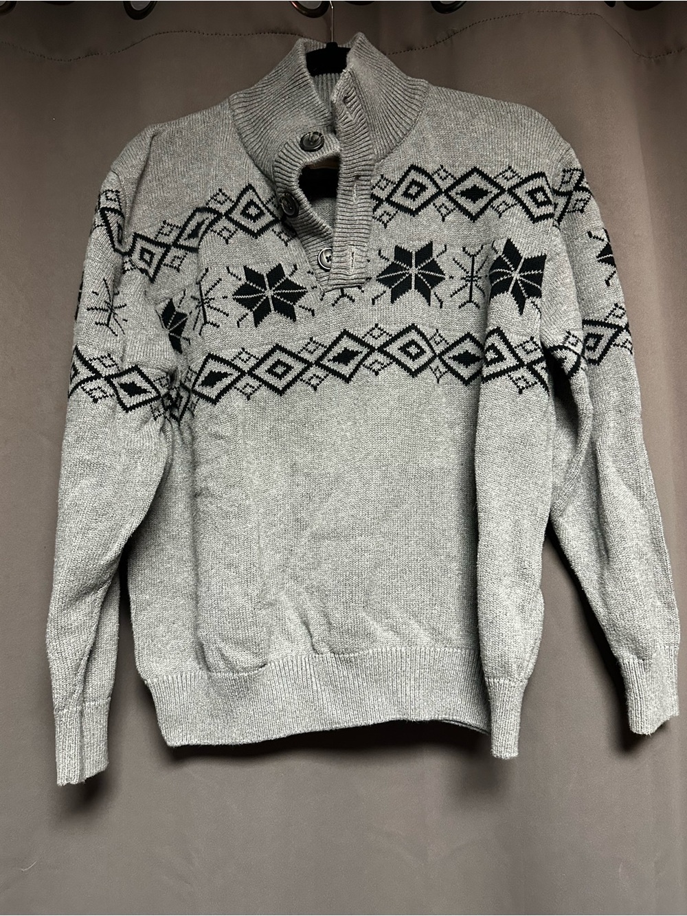 Men's Weatherproof Gray Nordic Button-Front Sweater Snowflake size L